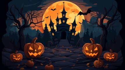 A Halloween Scene With candles, carving boo Pumpkins illustration