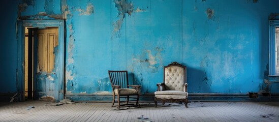 Deteriorating blue room in Bannack Ghost Town Montana