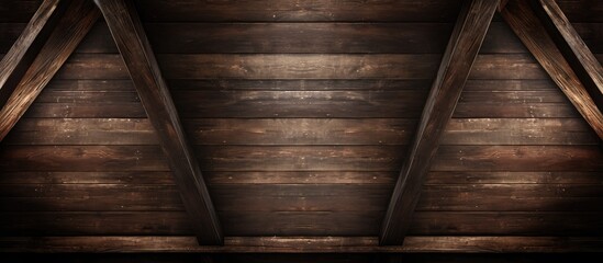 Timber background with beams on an aged wooden ceiling