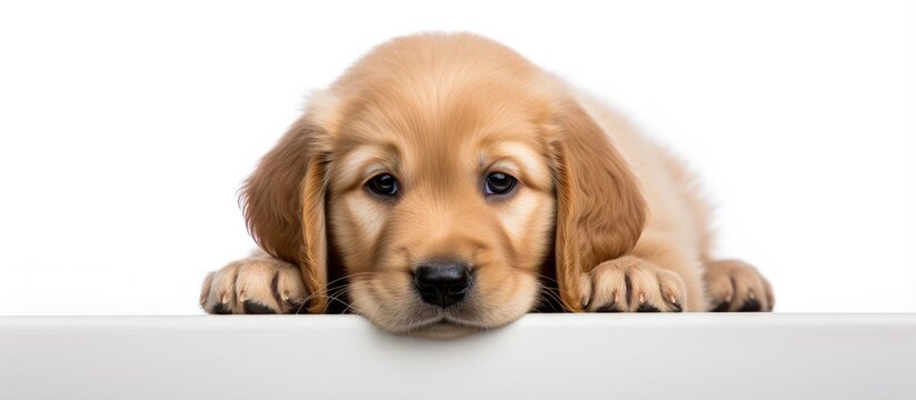 A young golden retriever puppy two weeks old alone in a picture