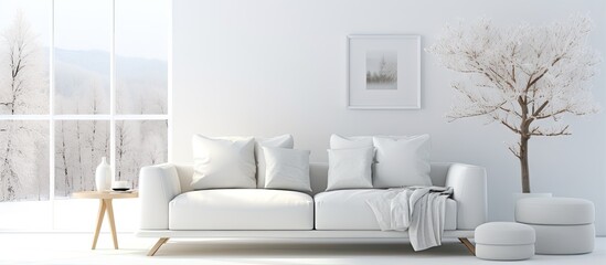 Scandinavian style illustration of a white living room with a sofa