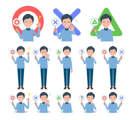 まるばつプレートを持ったお父さんのセット