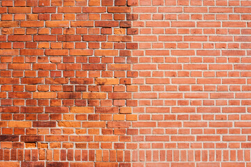 Texture of a red brick wall, flat photography as a background.