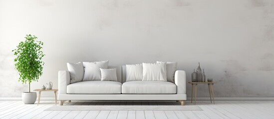 Fototapeta na wymiar Scandinavian style illustration of a white minimalist living room with a sofa