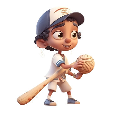 3D Render of a Little Girl Baseball Player with Bat and Ball