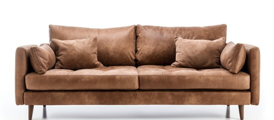 Isolated white background for contemporary suede couch