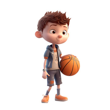 3D Render of a Little Boy with a Basketball on White Background