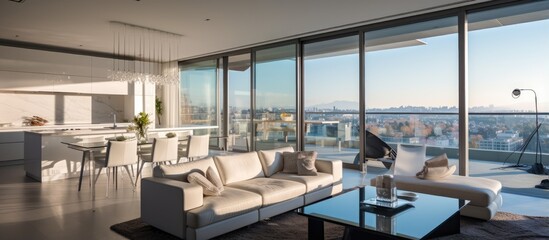 Fototapeta na wymiar Luxurious apartment with kitchen view and rooms