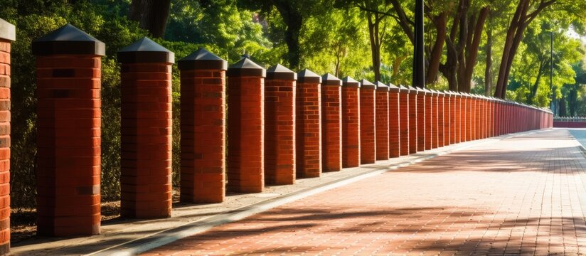 Red brick fence with modern decorative columns