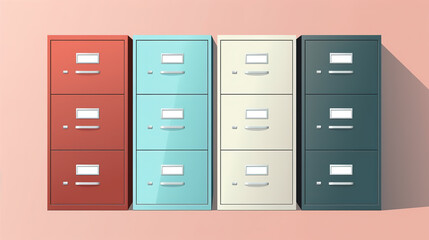 Naklejka premium File Cabinets: A row of file cabinets used for organizing and storing important documents