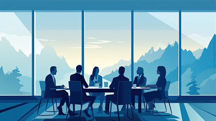 Business Meeting: A formal business meeting with participants seated around a boardroom table