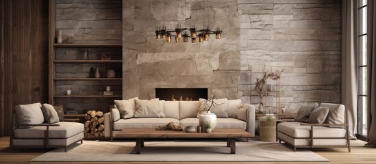 Obraz na płótnie Canvas Luxurious rustic living room decorated by an interior designer