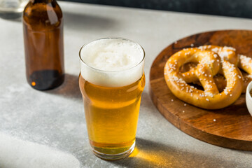 Cold Refreshing Oktober Fest Beer with Pretzels