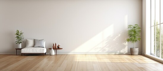 Rendered illustration of a cozy bright loft with laminate flooring