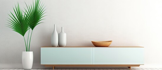 of a sideboard with home accessories on a white background allowing for wallpaper wall panels photo prints or paintings