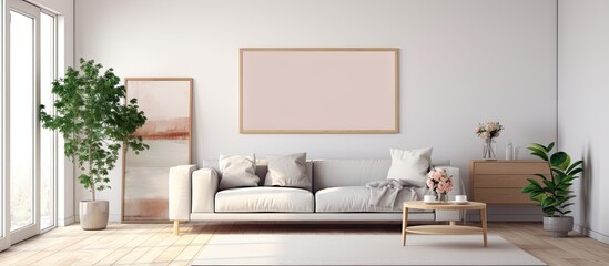 a mock up poster frame in a beautiful living room