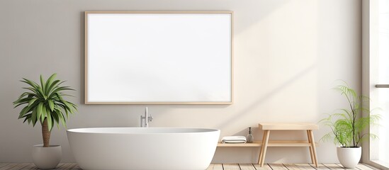 Minimalist style bathroom with natural light and a blank canvas frame