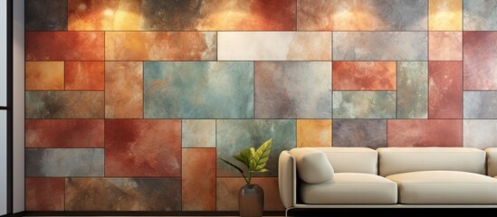 Abstract home decor design for interior using multicolor ceramic wall tiles as a textured background