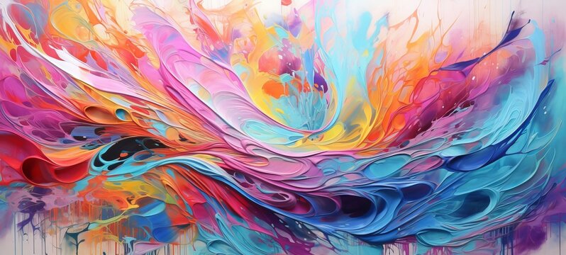Abstract marbling oil acrylic paint background illustration art wallpaper - Bold rainbow colors with liquid fluid marbled paper texture banner painting texture (Generative Ai)