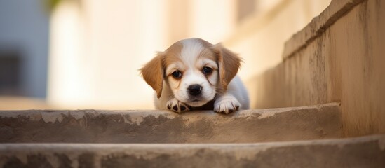 Adorable little canine resting on steps
