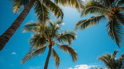 Fototapeta na wymiar 椰子の木と青い空の開放的な写真