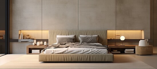 Contemporary room s trendy interior with cozy bed