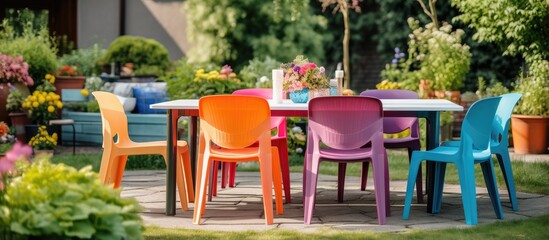 Colorful plastic furniture in the garden