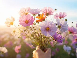 bouquet of flowers in a hand. generative ai 