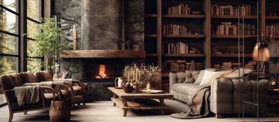 Luxurious rustic living room decorated by an interior designer