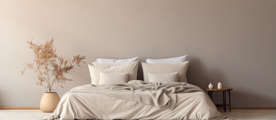Fototapeta na wymiar Cozy sleeping area furnished with bedding