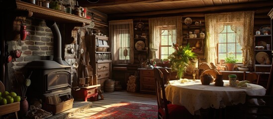 Traditional Russian estate interior of an old farmhouse © HN Works