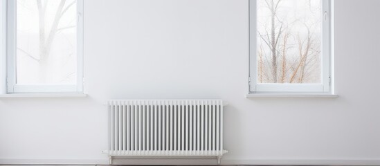 Window and radiator made of plastic in empty room at home with white walls