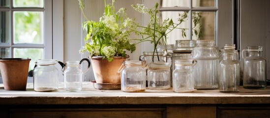 Fototapeta na wymiar Swedish kitchen housing pitchers and glass jars