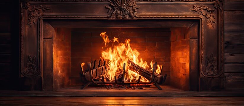 Burning fire in fireplace