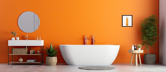 Naklejka na ściany i meble Contemporary bathroom design with bright orange color scheme