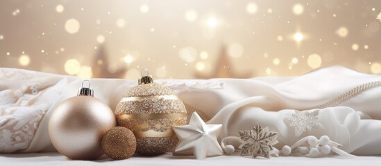 Fototapeta na wymiar Christmas ornaments on a bed