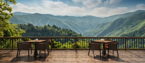 Scenic mountain balcony deck with outdoor seating