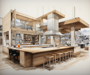 Generative ai illustration of a section drawing of a house
