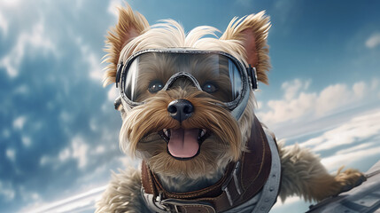 Dog with glasses and a pilot's cap, parachutist, portrait generative ai