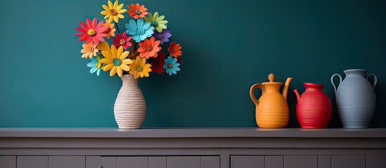 Vibrant clay flower in cabinet