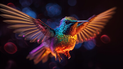 Obraz premium Hummingbird in neon colors generrative ai