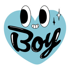 Team boy Gender Reveal Baby Shower newborn party - kawaii cute heart groovy retro vintage