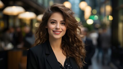 Fototapeta premium Portrait of a beautiful woman in a business suit on the street
