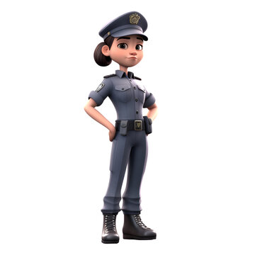 3D illustration of a female police officer isolated on a white background