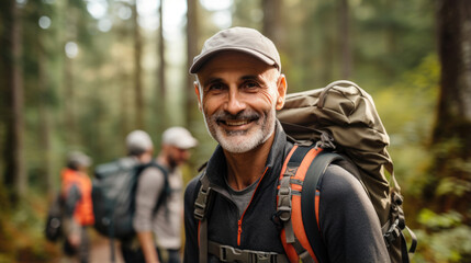 Obraz premium man hiking in mountains