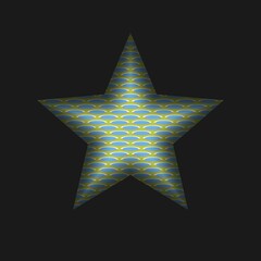 Gold star with a pattern on a black background. Vector illustration.