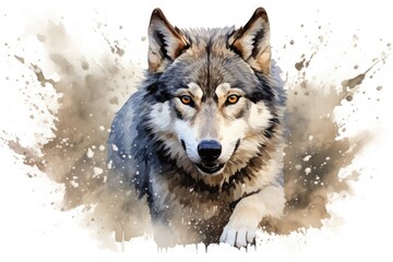 A wolf is running in the watercolor splash, AI - obrazy, fototapety, plakaty