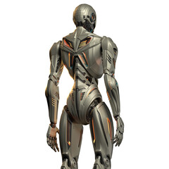 3d rendering of detailed futuristic robot man or humanoid cyborg. Upper back view isolated on transparent background