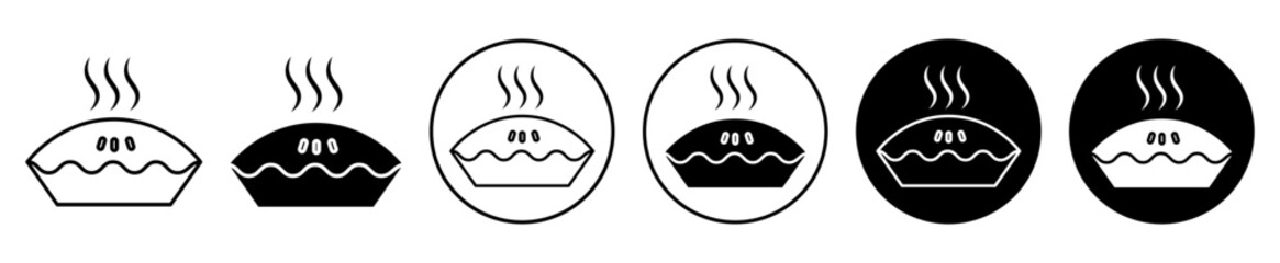 Pie icon set. cooking apple pie vector symbol in black filled and outlined style. 
