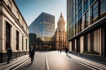 Obraz premium Alley with office buildings in modern Budapest area